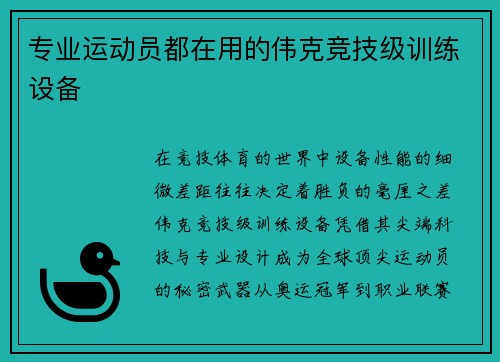 专业运动员都在用的伟克竞技级训练设备